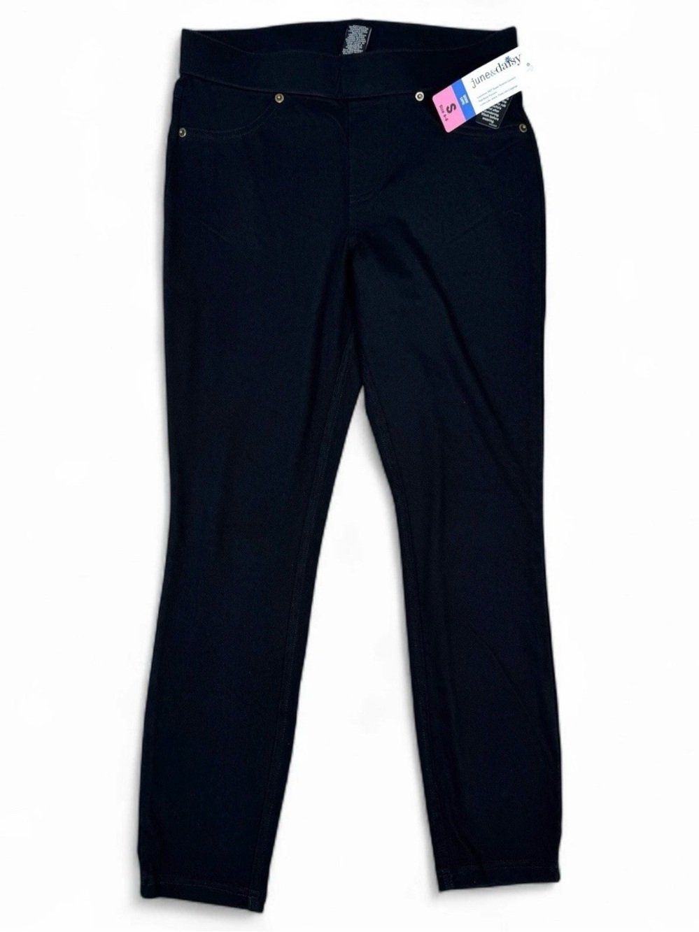 June & Daisy‎ Black Denim Capri Leggings Womens S Small Stretch Back Pockets NWT